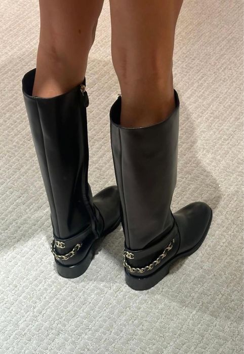 Kozaki Chanel Black Leather