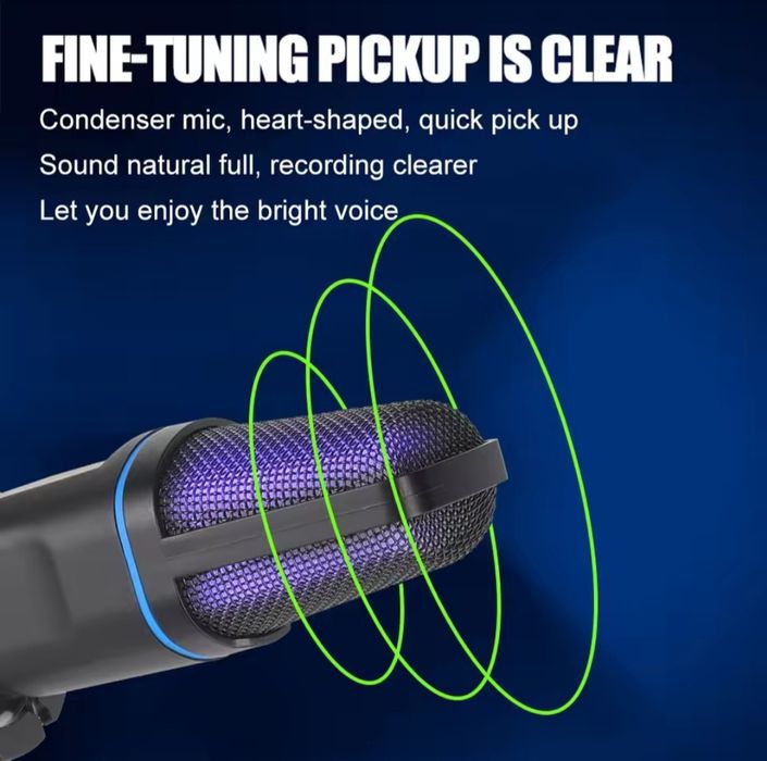 Настольный  RGB USB микрофон для Звукозаписи -Игр - Подкастов