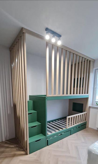 Antresola 90x200 z lameli łóżko piętrowe drewniane