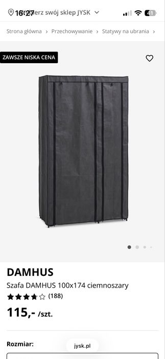Szafa DAMHUS 100x174 ciemnoszary (Jysk)