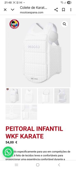 Vendo colete de protecção karate