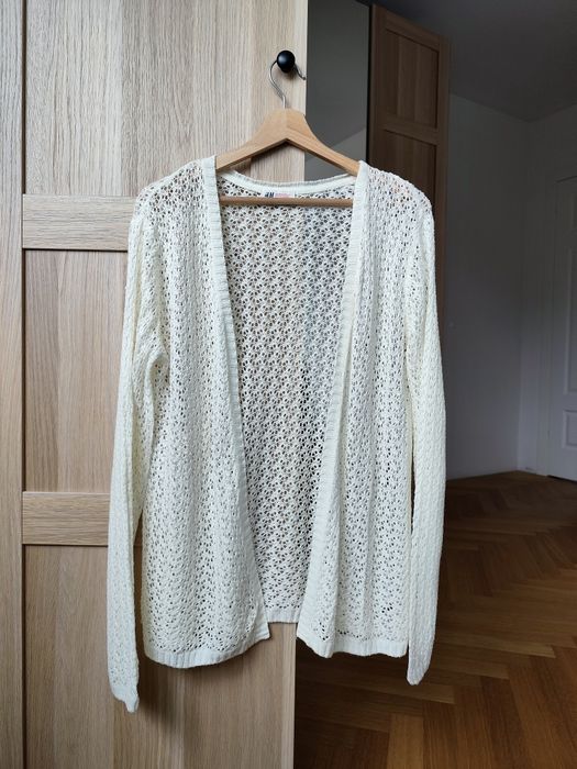 Kremowy/ecru, ażurowy sweter/kardigan, H&M