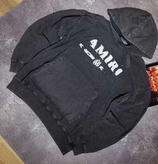 Худі Amiri Vintage сіре (S-L) Чорне оверсайз худі з принтом
