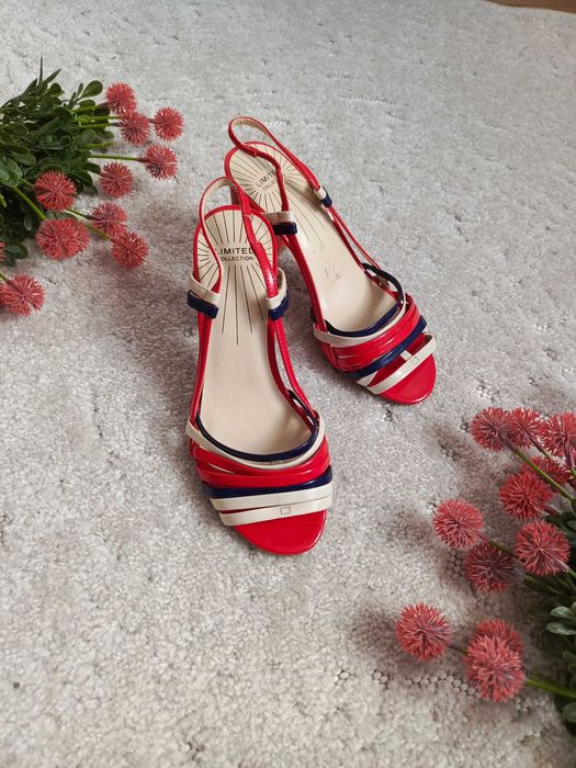 Czerwone sandały na obcasie paski retro eleganckie lato UK 3 36