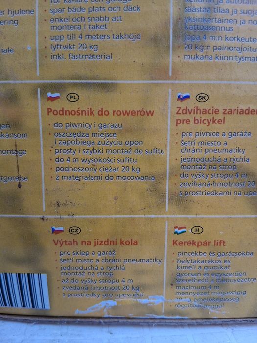 Podnośnik do roweru montowany do sufitu
