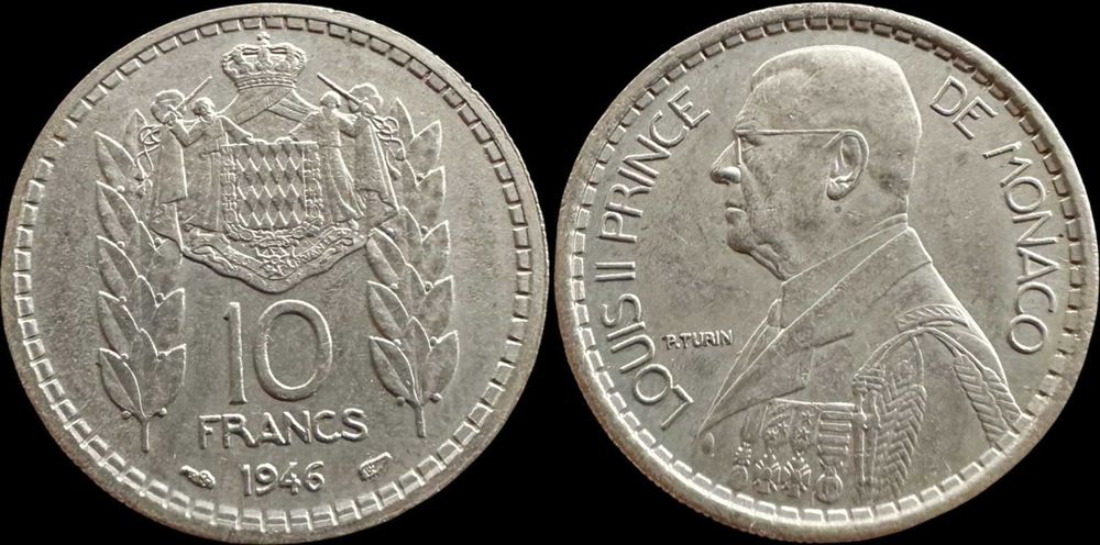10 Francs - 1946 - Mónaco - Louis II