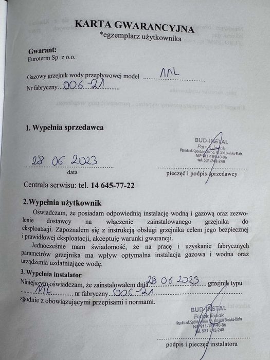 Gazowy podgrzewacz wody  do łazienki