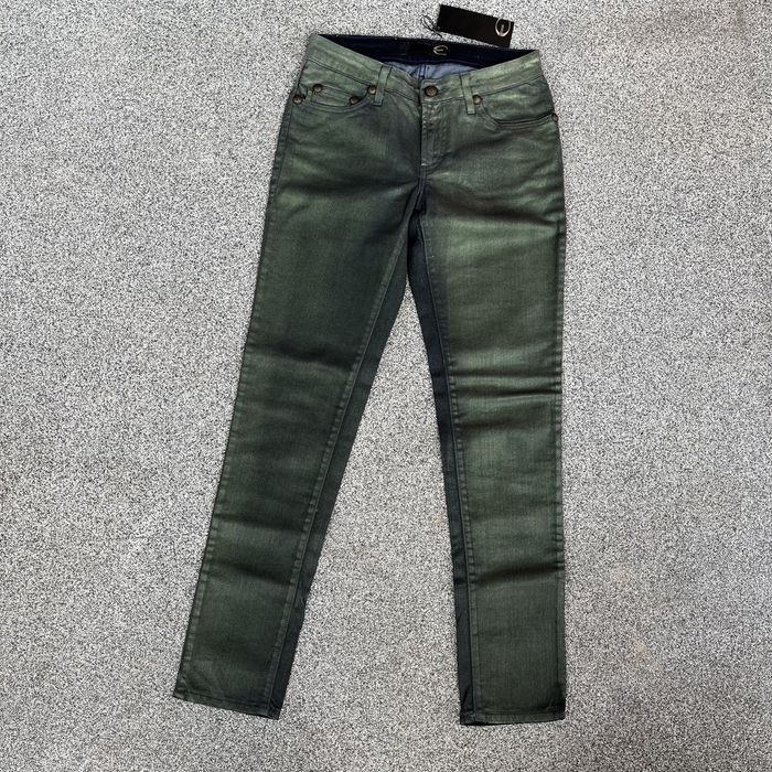 Roberto Cavalli nowe zielone woskowane spodnie rurki 26 40