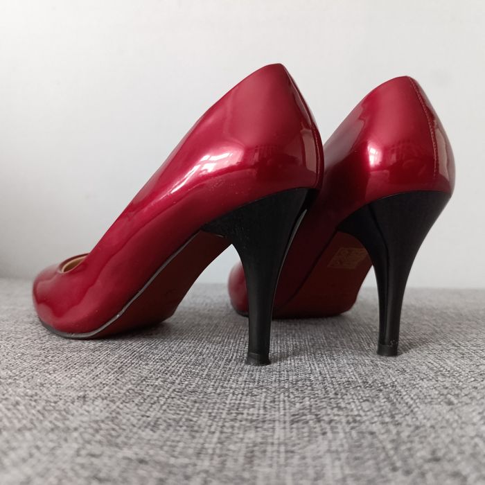 Buty na obcasie szpilki czerwone bordowe
