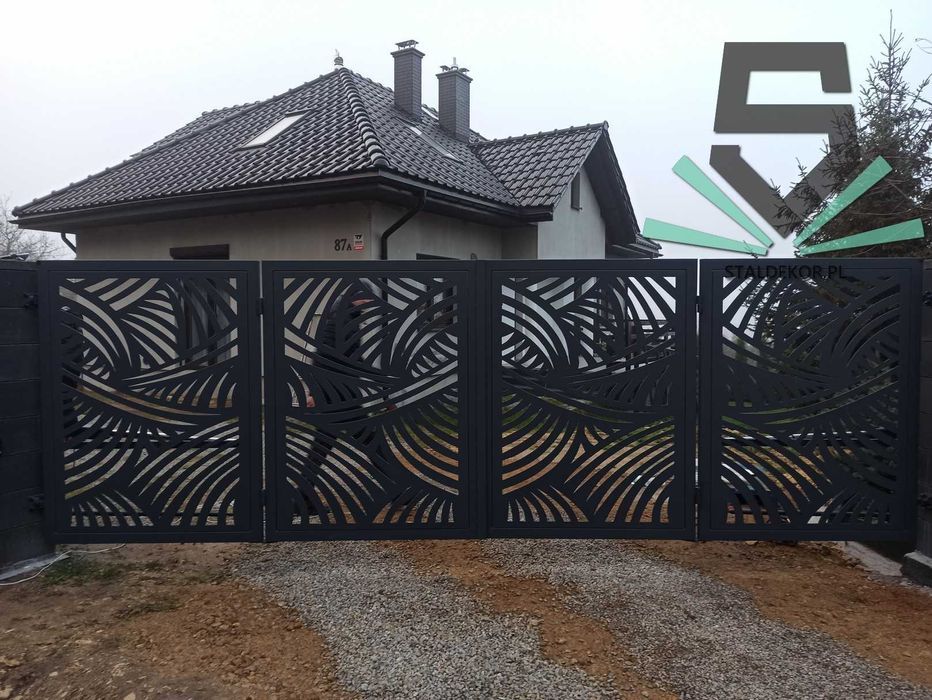 Brama przesuwna 4m, 5m, 6m, wycinana laserowo CNC, panelowa.