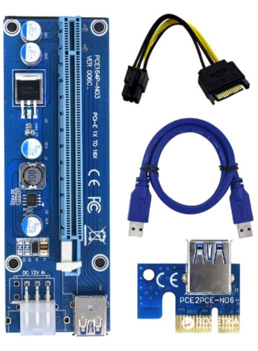 Адаптер-райзер PCI-E x1 to 16x, 60 см USB 3.0 Cable SATA