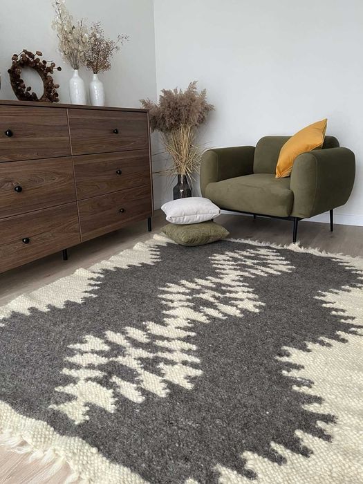 Карпатський вовняний ліжник- килим/ плед ручної роботи 155х195