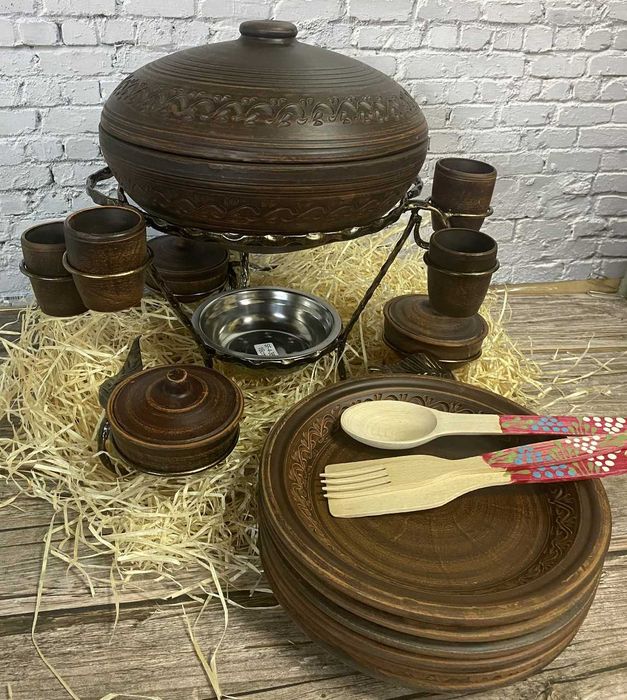 Садж для подачи мясных шашлыка кастрюля из красной глины 3,5 л казан