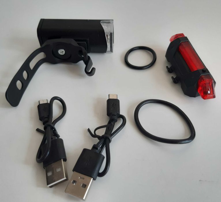 Conjunto Luzes LED Bateria USB Novas p/ Bicicleta Bike Bicla