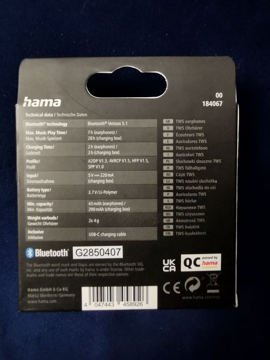 Słuchawki douszne Hama freedom light czarne