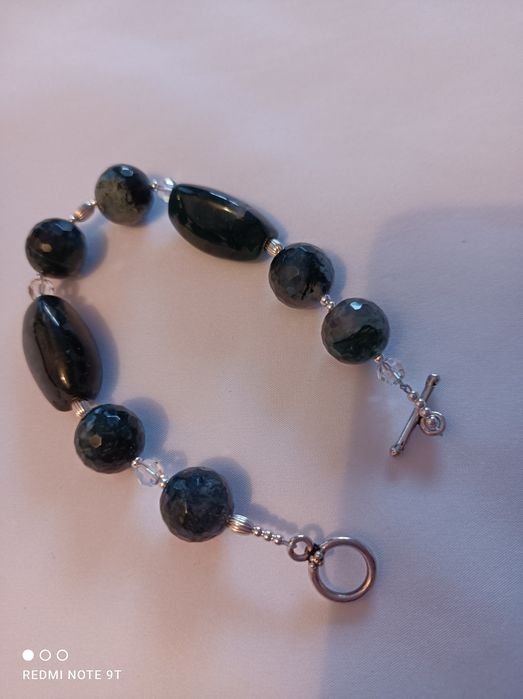 Agat mszysty, kryształki Swarovskiego