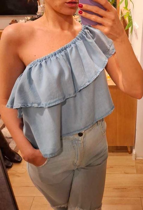 ZARA cropp top bluzka z falbaną hiszpanka oversize