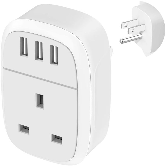 Wtyczka adaptera UK to USA, adapter podróżny z 3 portami USB