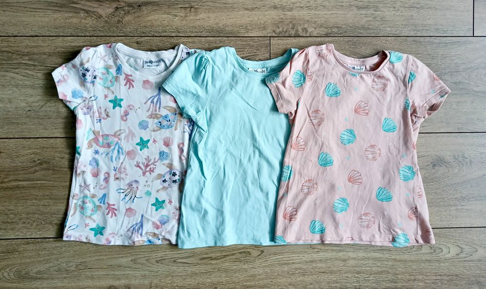 Zestaw 98 koszulki na lato t-shirt marine muszelki rozgwiazdy