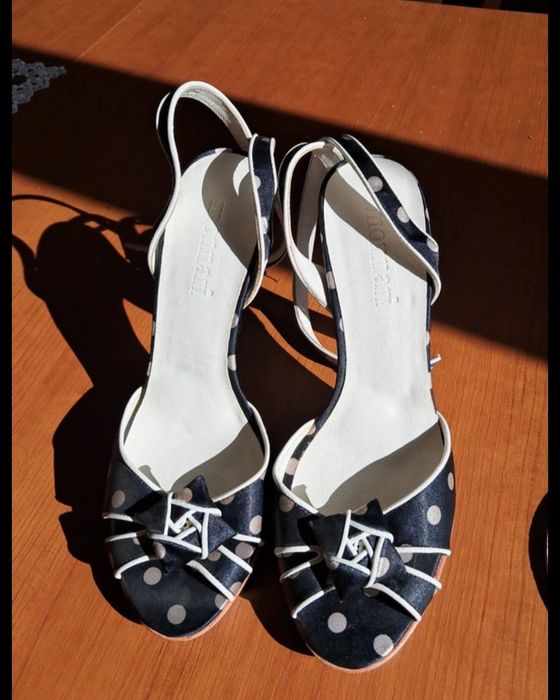 Monnari nowe retro sandały, szpilki r.38 w grochy kropki  vintage pin-up peep toe