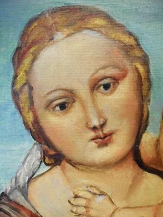 linda pintura religiosa em óleo "Nossa Senhora com o Menino" assinada