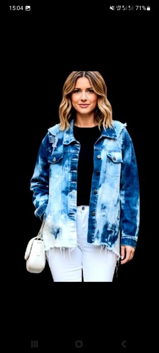 Luksusowa Wiosenna letnia kurtka jeansowa przedłużana dłuższa z dziurami z przetarciami cieniowana rozmiar m/l vintage y2k swag okazja cenowa unikat