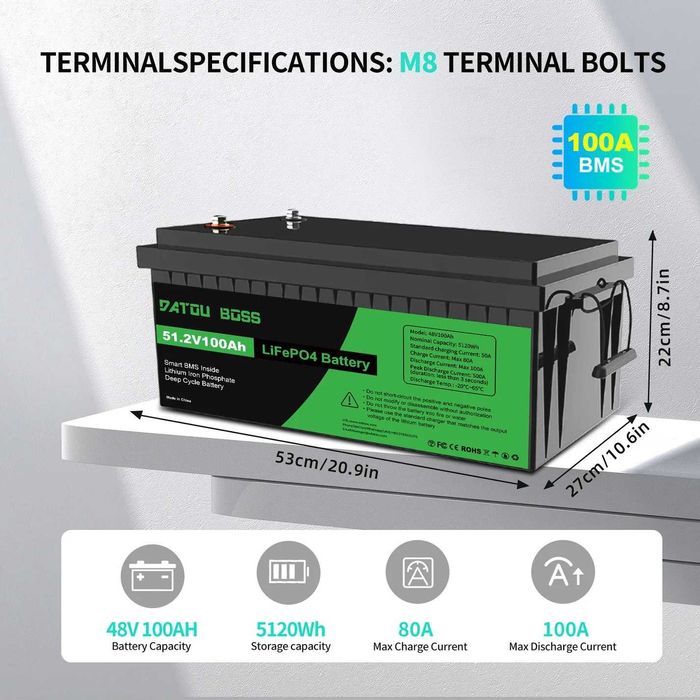 Акумулятор DATOUBOSS 48V 100Ah LiFePO4 с BMS 200A