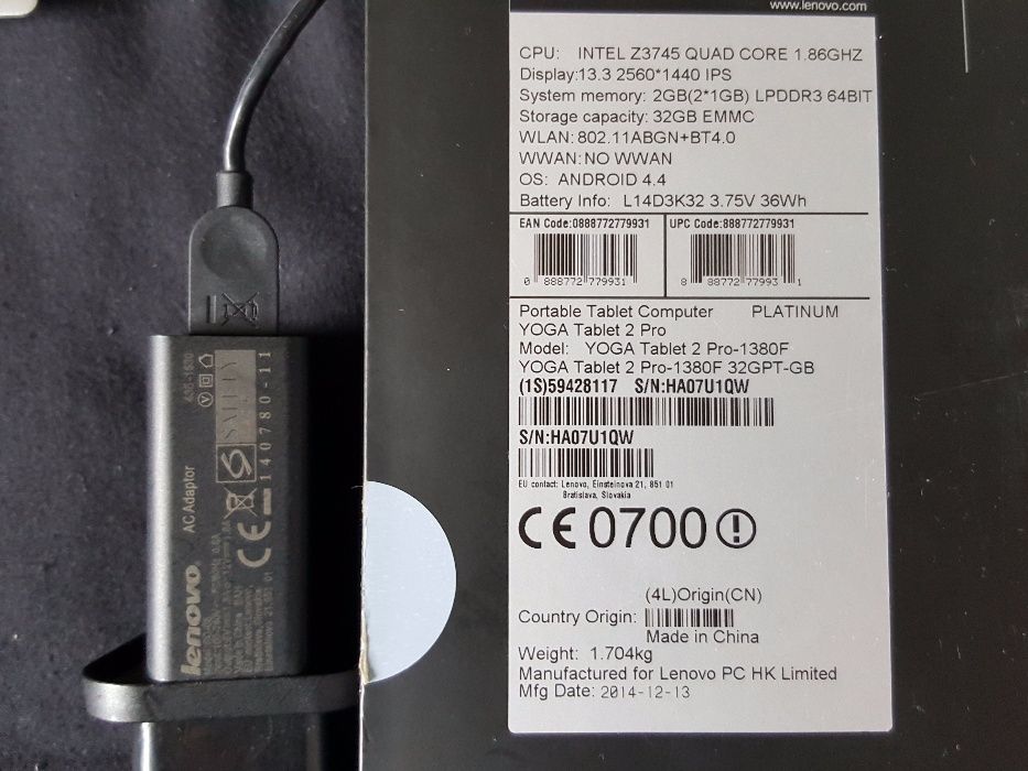 YOGA Tablet Pro 2 13,3" Projektor  Qhd