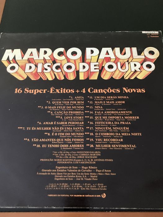 Disco de vinil de Marco Paulo- O disco de Ouro