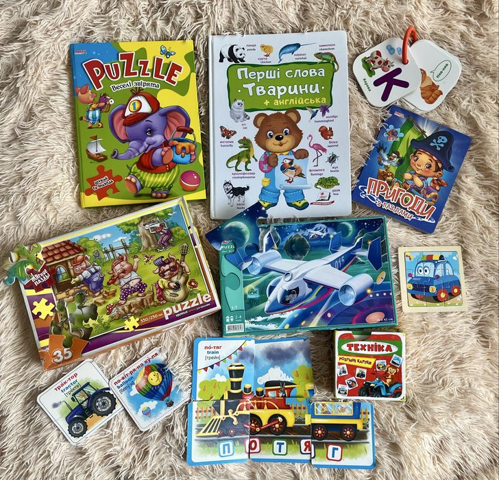 Набір розвиваючі дитячі книги пазли картки тваринки техніка абетка