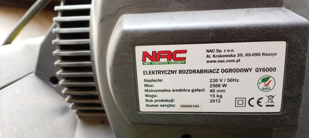 Rozdrabniacz do gałęzi NAC GY6000 elektryczny  2500W