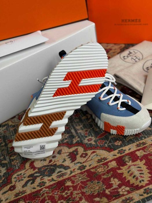 Мужские синие кроссовки Hermes текстильные кеды Эрмес летние кроссовки Ермес ob453