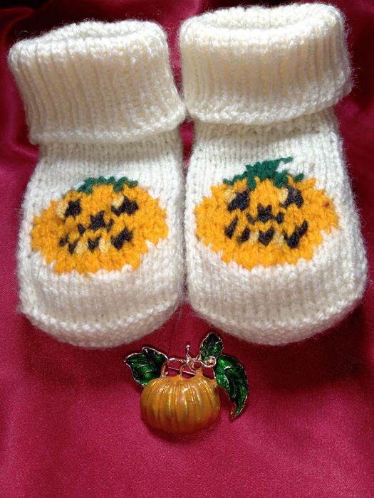Пінетки, носочки, пинетки вязанные. Хеллоуїн, гарбуз, тыква