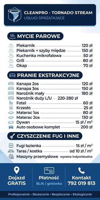 Mycie Parowe Piekarnika, Fugi, Grill + Pranie Tapicerki Kanap Narożników Dojazd Gratis | TORNADO STREAM