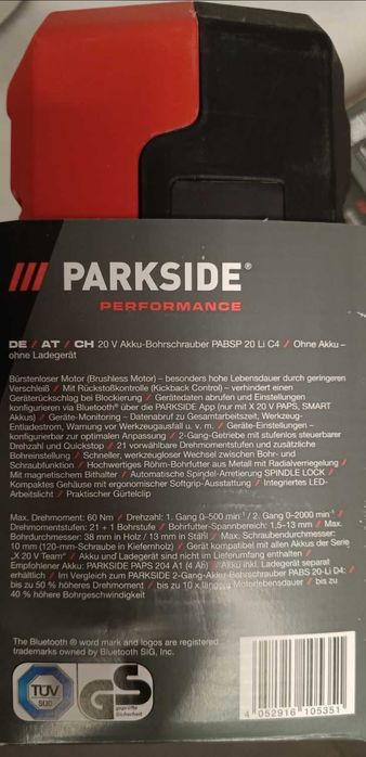 PARKSIDE PERFORMANCE akumulatorowa wiertarko-wkrętarka PABSP 20 Li C4