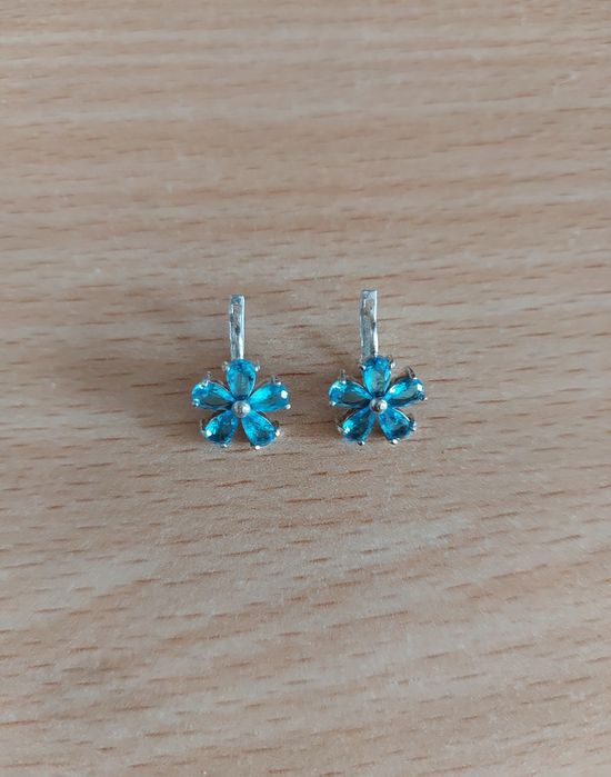 Срібні сережки квіточки з блакитними камінцями, срібло 925 проба