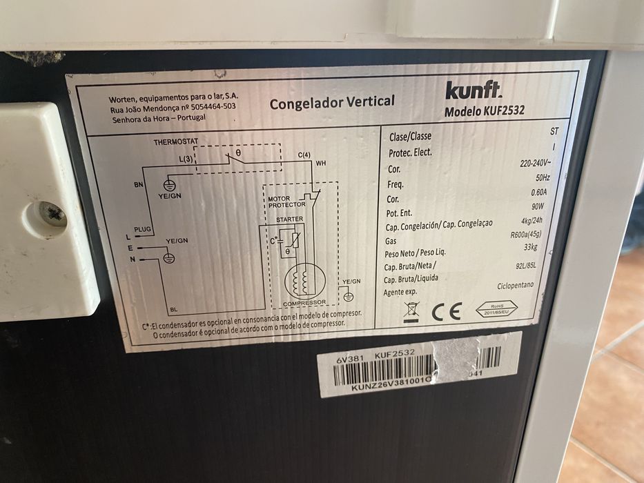 Congelador Vertical Kunft 85L – Bom estado