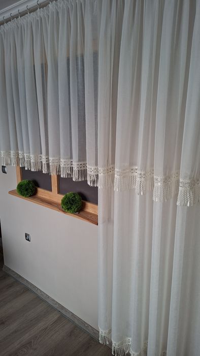 Firanka Komplet do balkonu kremowy woal kreszowany