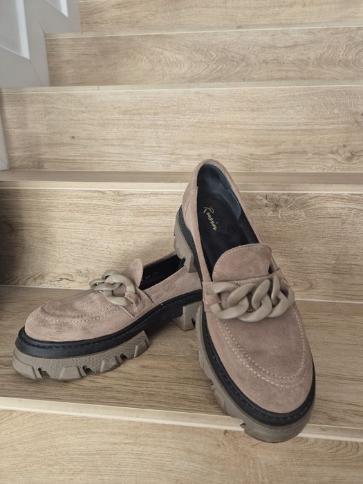 Slip'ony mokasyny na traperowej podeszwie RUSIN ORVIETO taupe/khaki