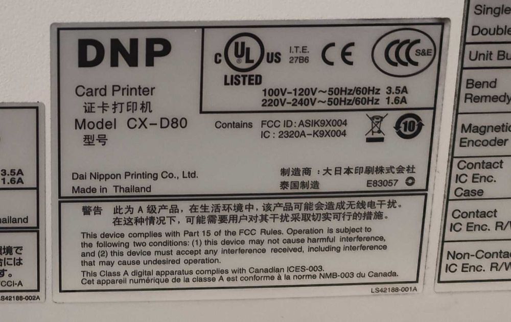 DNP CX-D80 PVC Re-transfer Card Printer64170805700481122