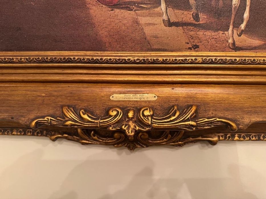 Quadro tela a óleo teatro La Scala Angelo Inganni moldura madeira dour