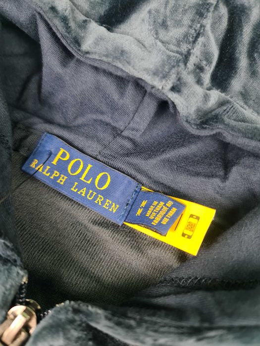 Bluza męska ralph lauren ultra premium welur z kapturem OUTLET granatowa