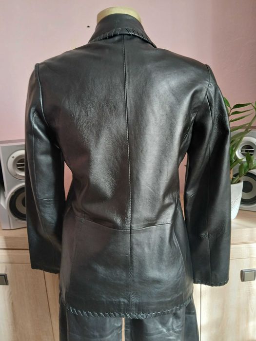 Amaranto skórzana Kurtka r,M z plecionką, real leder