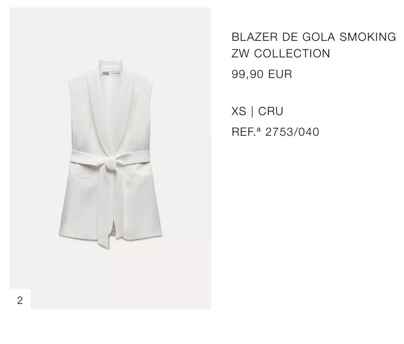 Blaser de gola smoking ZW colletion, cru, tamanho XS