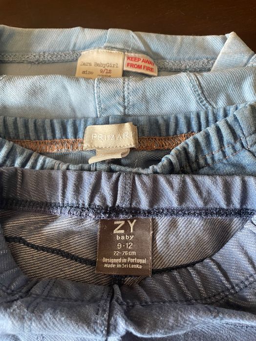 Conjunto de 5 jeggings+1 calça de ganga para bebé menina 12 meses