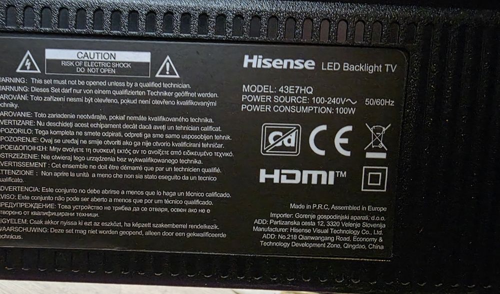 Телевізор Hisense 43E7HQ QLED 4K Smart TV VIDAA HDR10 Dolby Vision