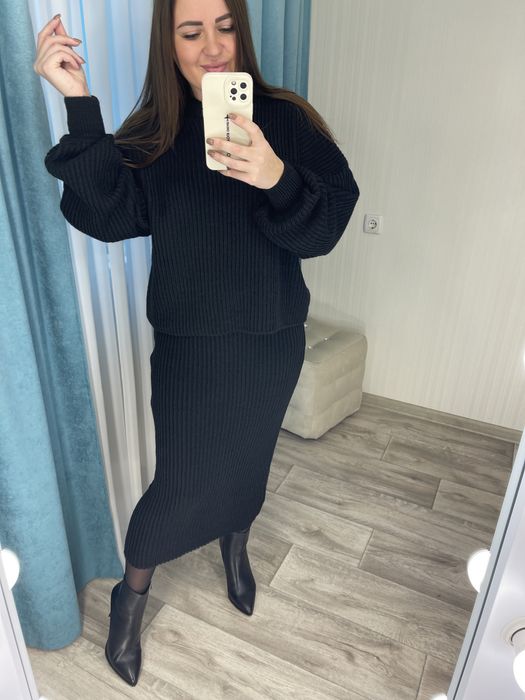 Акция!!!Женский теплый вязаный костюм свитер+юбка Жіночий костюм 42-50