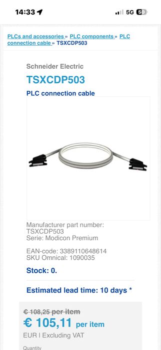 Cabo Schneider Electric TSXCDP503 – Novo e Selado