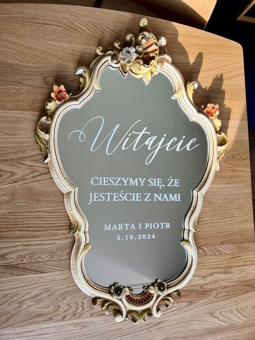 Lustro powitalne wesele, ślub. Tablica powitalna