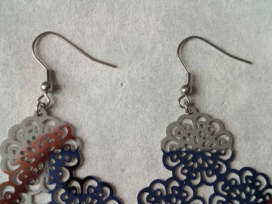 Duże wiszące stalowe kolczyki Ażurowe 7,5 cm Stal 316L Nowe